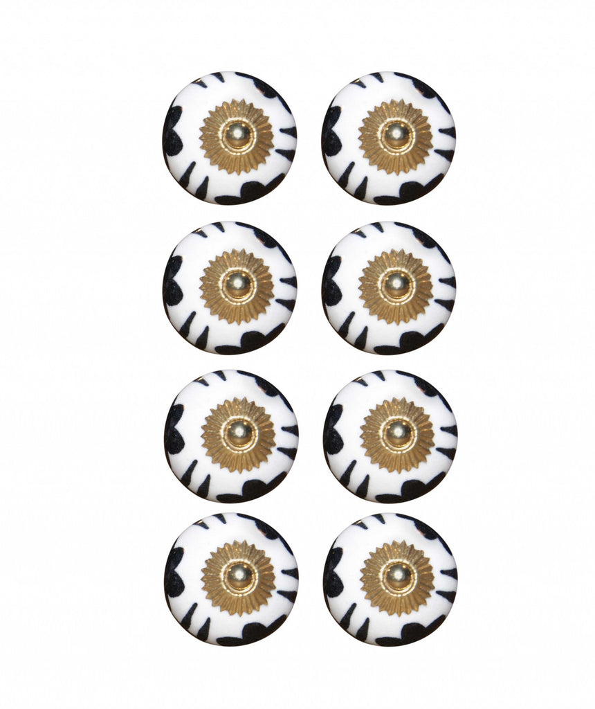 1.5" X 1.5" X 1.5" Black White And Gold  Knobs 8 Pack