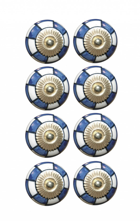 Charming Blue And Gold Set Of 8 Knobs