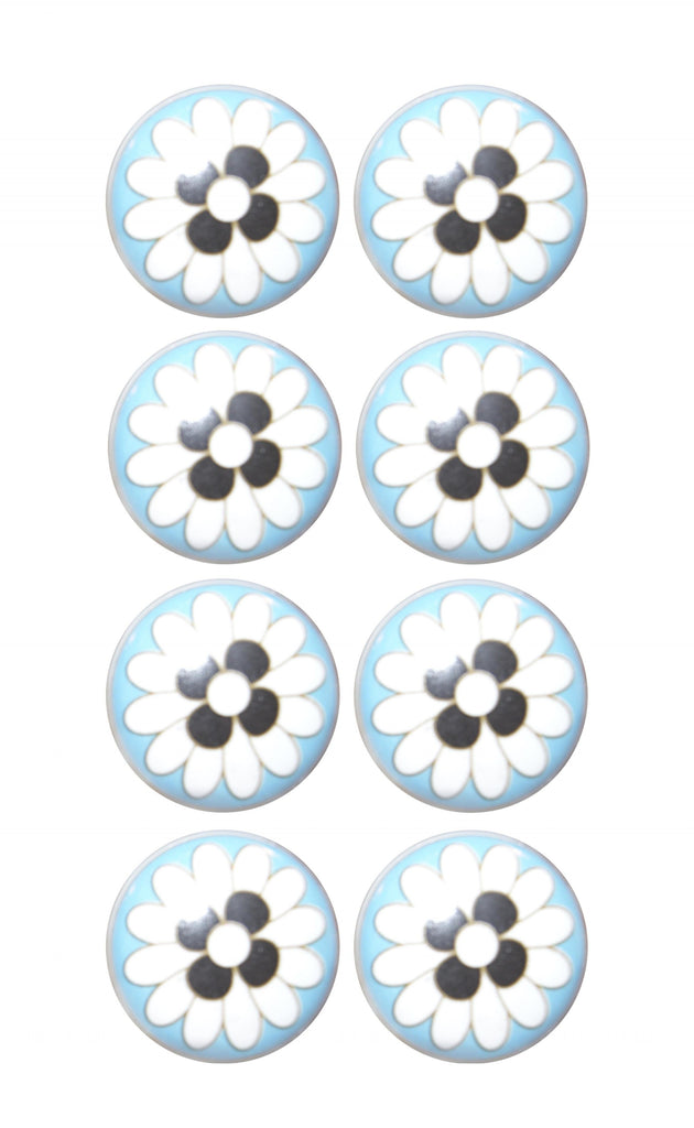 Charming Light Blue And Black Set Of 8 Knobs