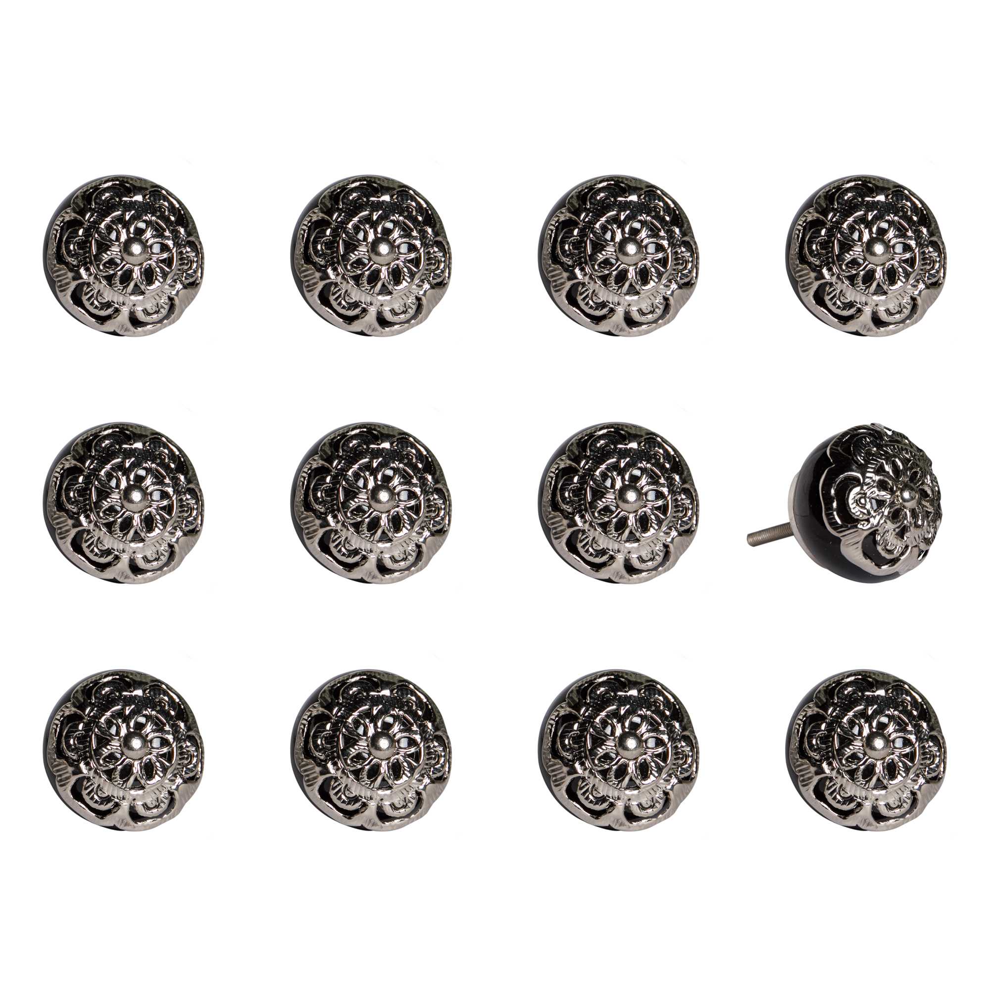 1.5" X 1.5" X 1.5" Black And Chrome  Knobs 12 Pack