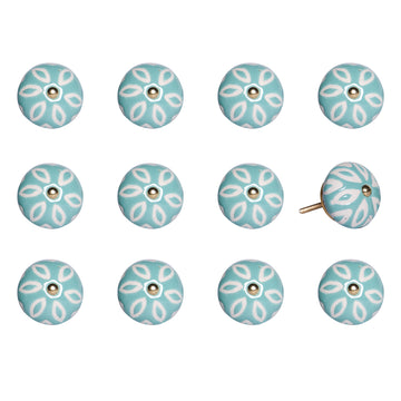 1.5" X 1.5" X 1.5" Turquoise White And Gold  Knobs 12 Pack