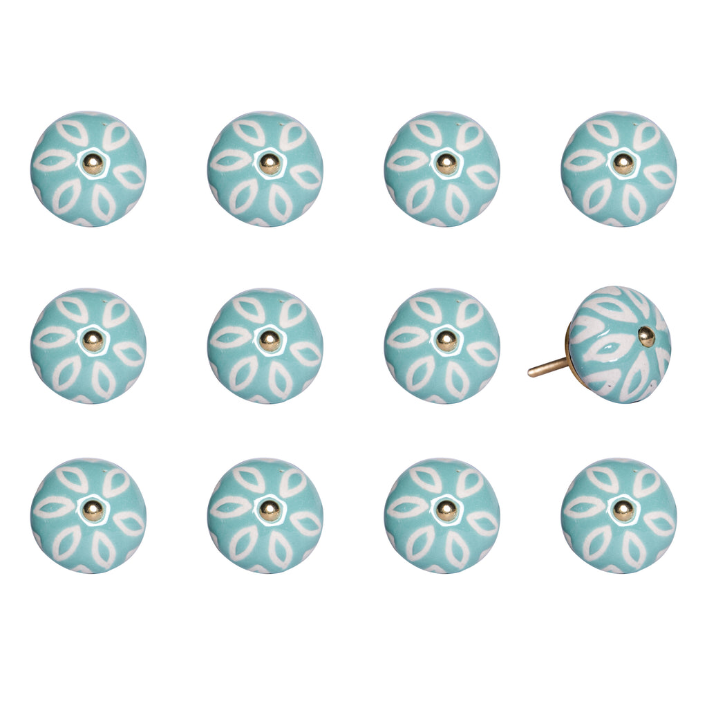 1.5" X 1.5" X 1.5" Turquoise White And Gold  Knobs 12 Pack