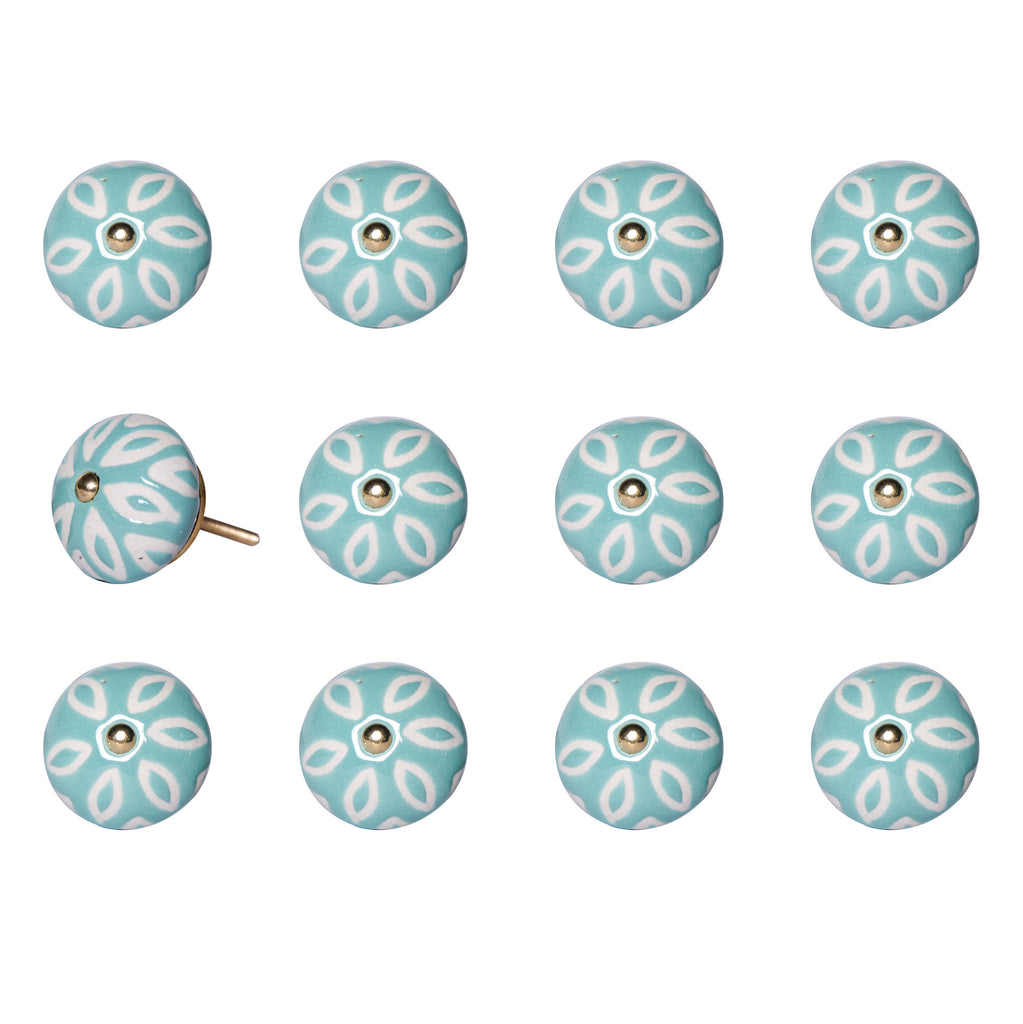 1.5" X 1.5" X 1.5" Turquoise White And Gold  Knobs 12 Pack