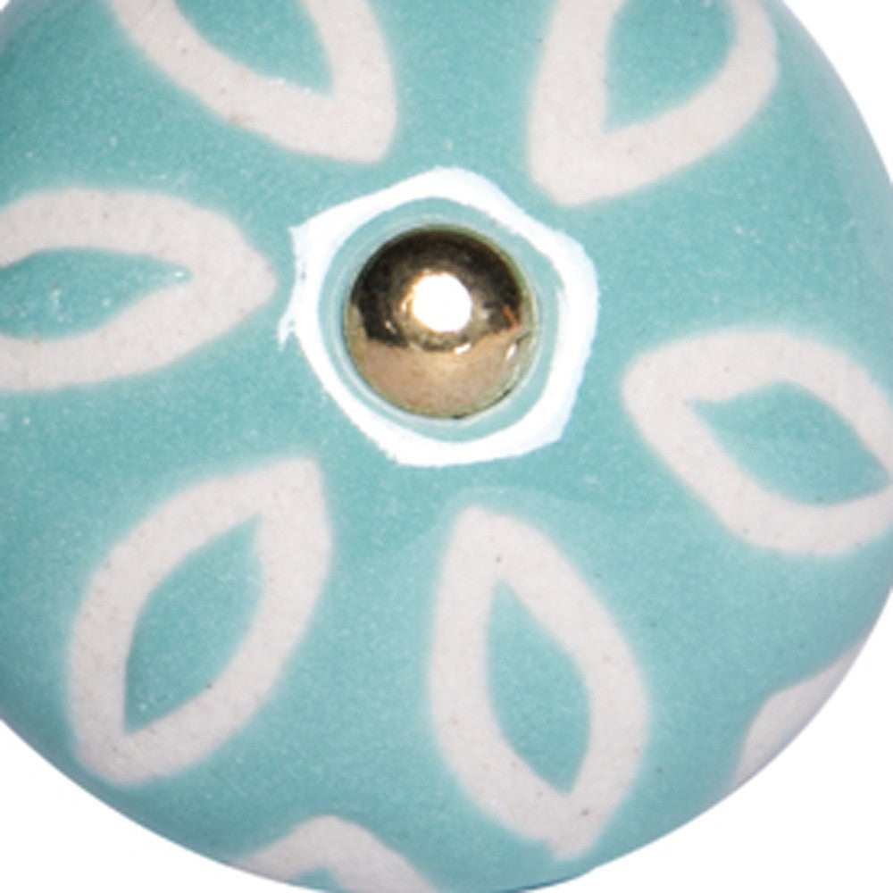 1.5" X 1.5" X 1.5" Turquoise White And Gold  Knobs 12 Pack