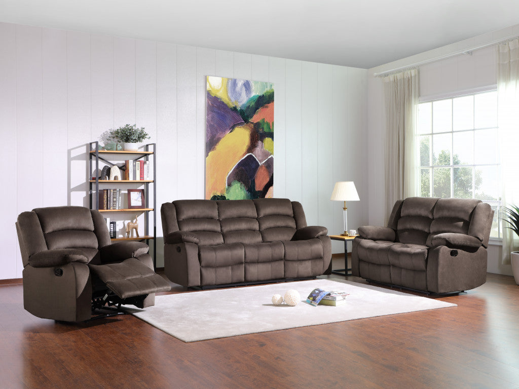 Three Piece Indoor Brown Microsuede Six Person Seating Set