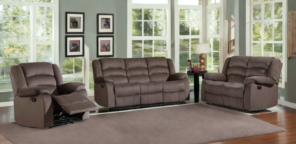 Three Piece Indoor Brown Microsuede Six Person Seating Set