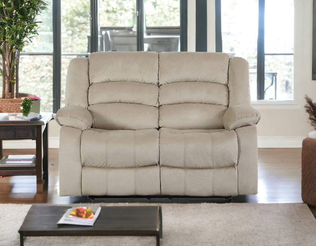 60" Beige Microfiber Manual Reclining Loveseat