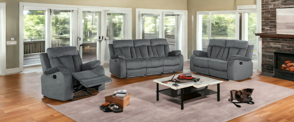 Three Piece Indoor Gray Microsuede Six Person Seating Set