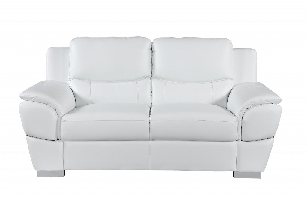 69" White And Silver Faux Leather Love Seat