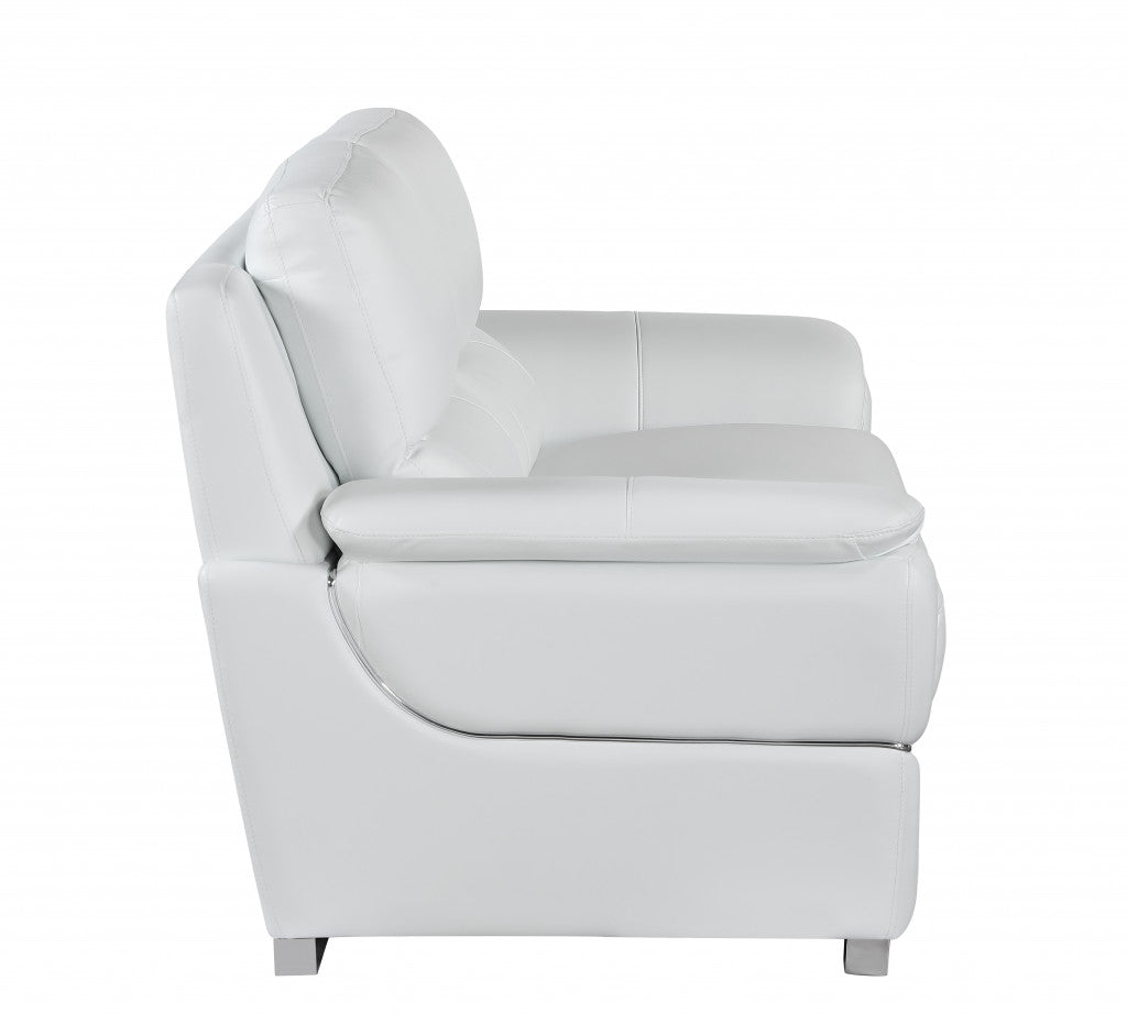 69" White And Silver Faux Leather Love Seat