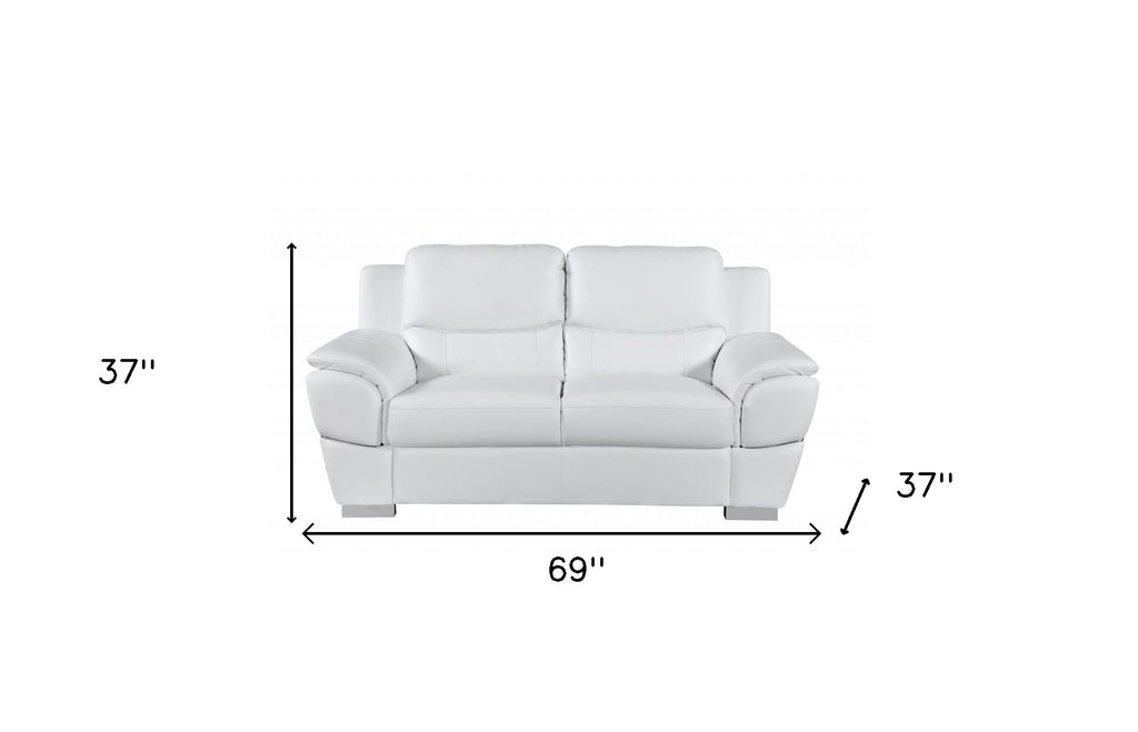 69" White And Silver Faux Leather Love Seat