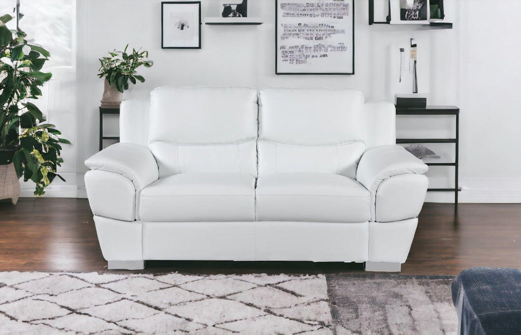 69" White And Silver Faux Leather Love Seat