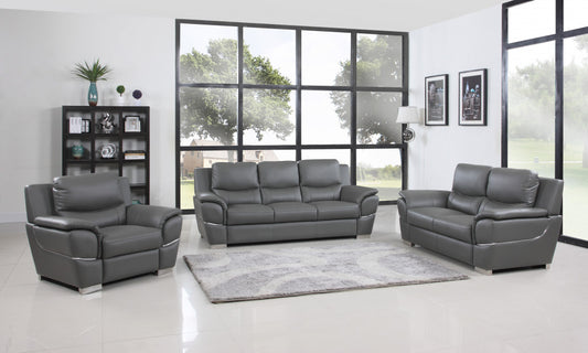 Three Piece Indoor Gray Genuine Leather Six Person Seating Set