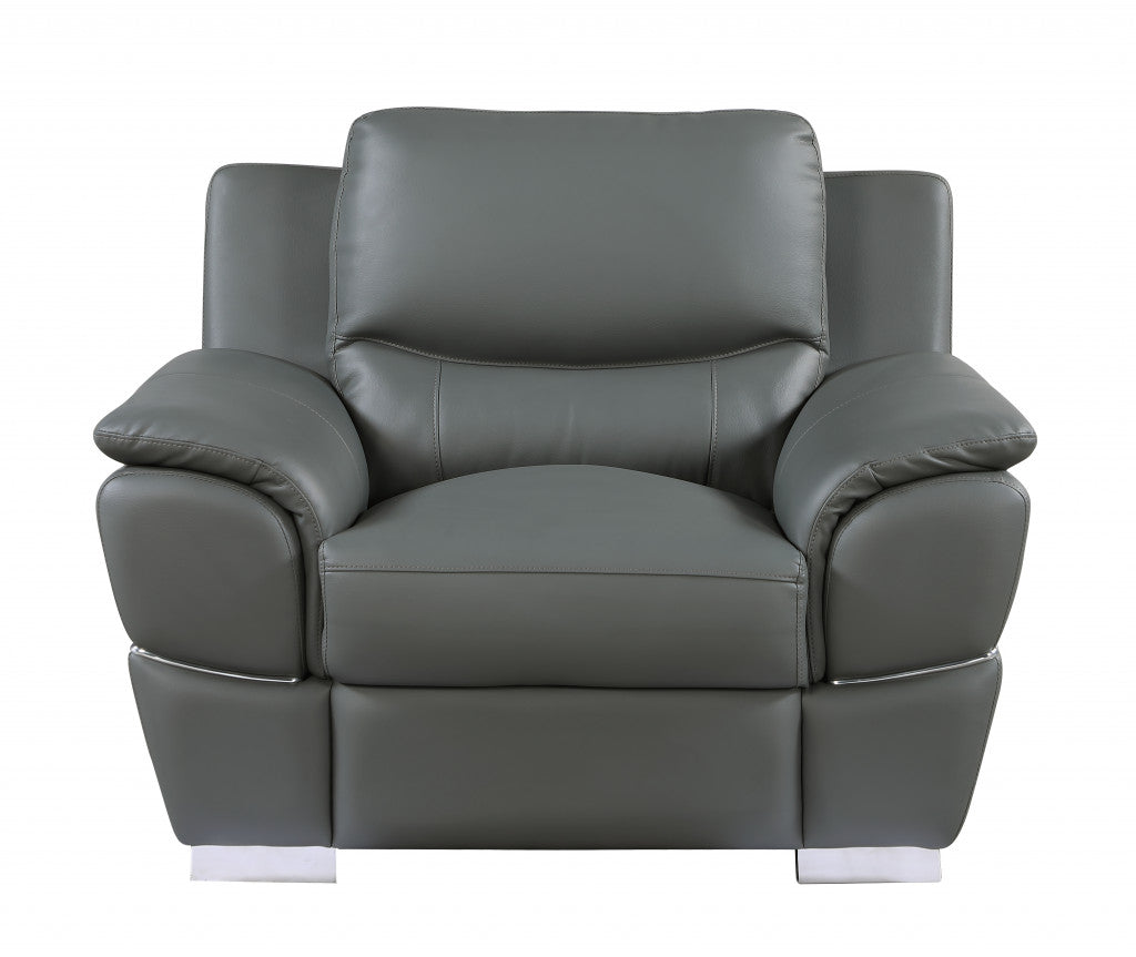 Three Piece Indoor Gray Genuine Leather Six Person Seating Set