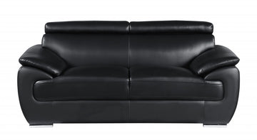 69" Black And Silver Faux Leather Loveseat