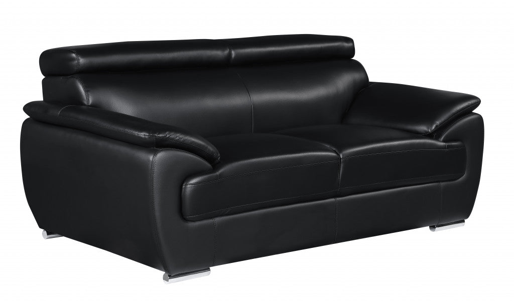 69" Black And Silver Faux Leather Loveseat