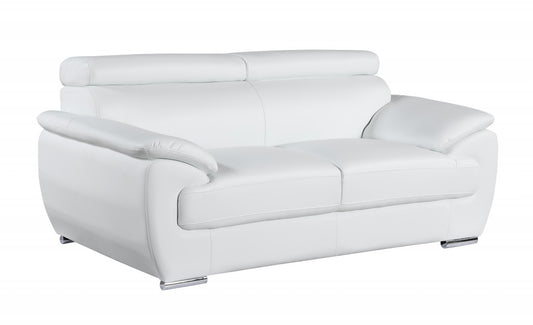 69" White And Silver Faux Leather Loveseat