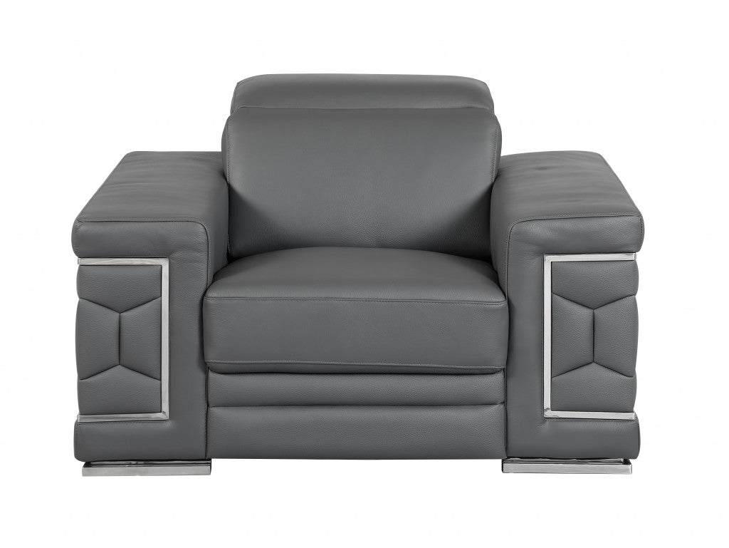 Three Piece Indoor Dark Gray Italian Leather Six Person Seating Set