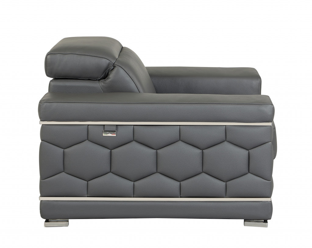 Three Piece Indoor Dark Gray Italian Leather Six Person Seating Set