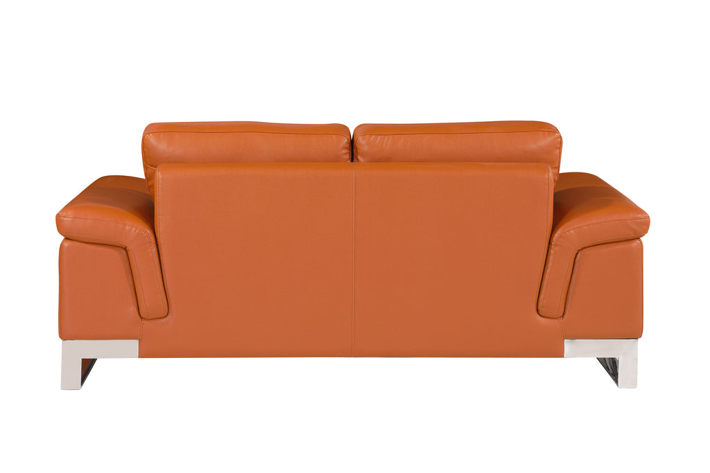 Three Piece Indoor Camel Italian Leather Six Person Seating Set