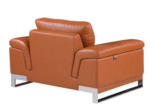 Three Piece Indoor Camel Italian Leather Six Person Seating Set