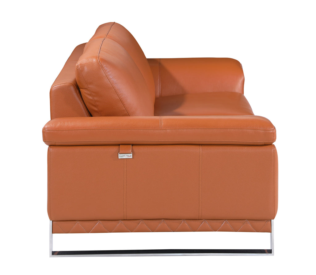 Three Piece Indoor Camel Italian Leather Six Person Seating Set