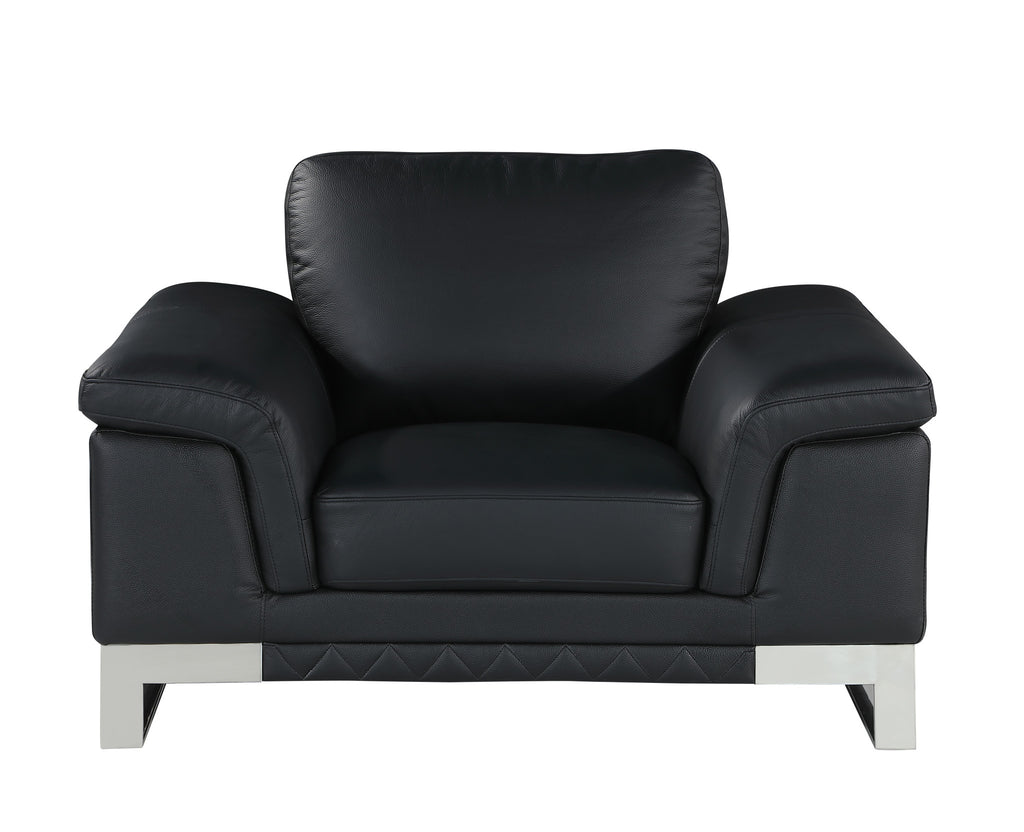 Three Piece Indoor Black Italian Leather Six Person Seating Set