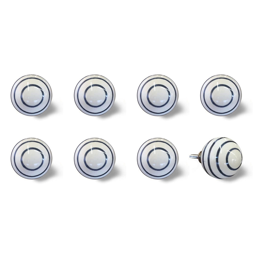 1.5" X 1.5" X 1.5" White Navy Handpainted Ceramic  Knobs 8 Pack