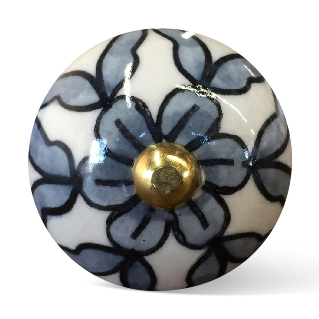 1.5" X 1.5" X 1.5" White Navy Handpainted Ceramic  Knobs 8 Pack