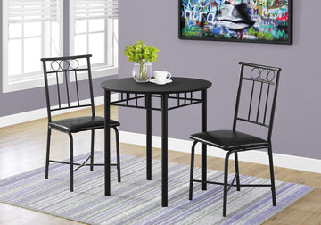 LuxxHomes  35" Black Leather Look Foam And Metal Three Pieces Dining Set