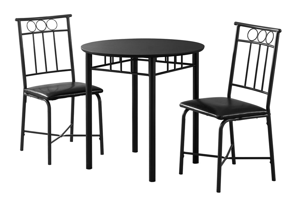 LuxxHomes  35" Black Leather Look Foam And Metal Three Pieces Dining Set