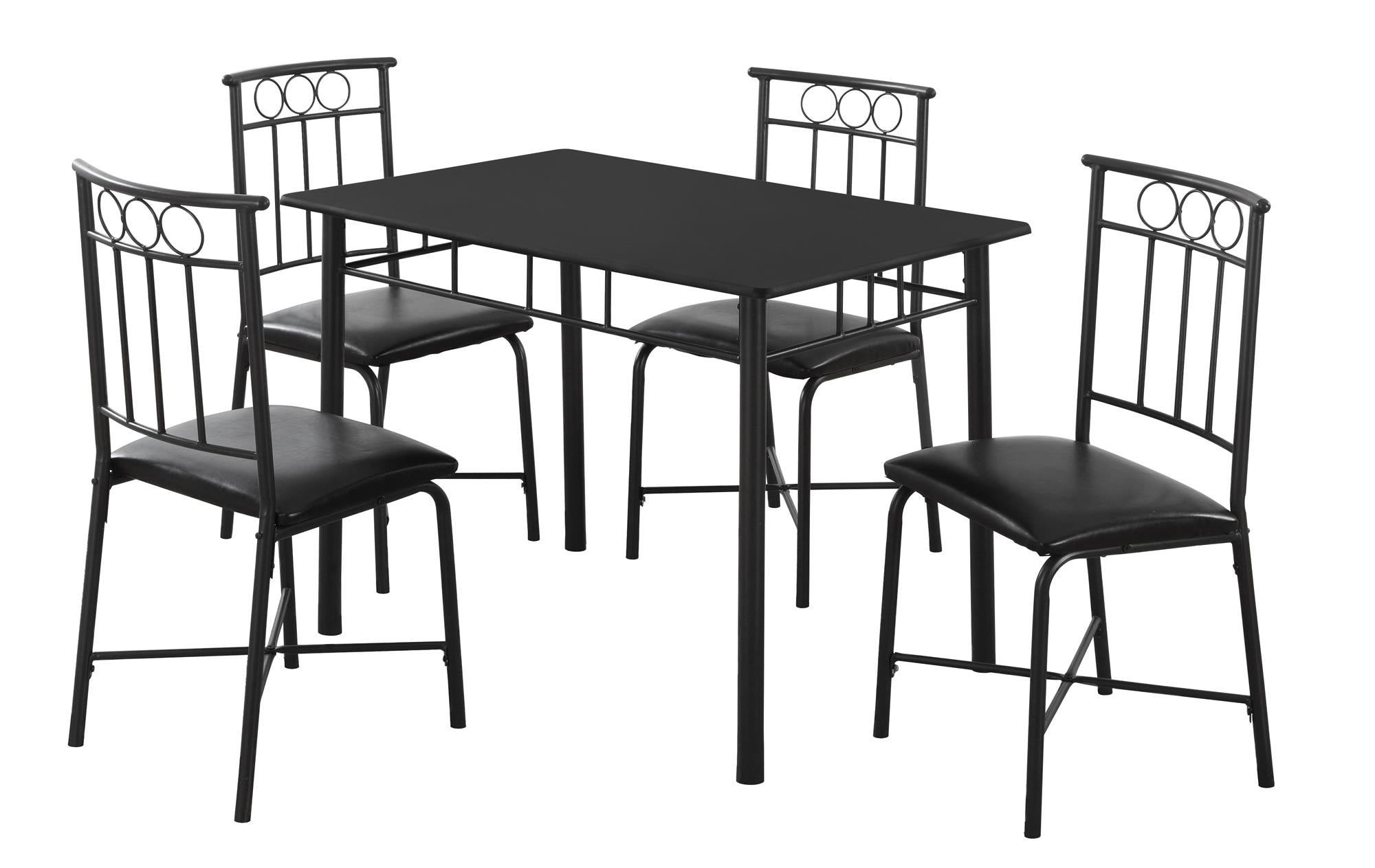 LuxxHomes  61.5" X 73.5" X 101" Black Metal Foam Polyurethane Leather Look Polyes  5Pcs Dining Set