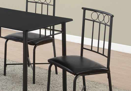 LuxxHomes  61.5" X 73.5" X 101" Black Metal Foam Polyurethane Leather Look Polyes  5Pcs Dining Set