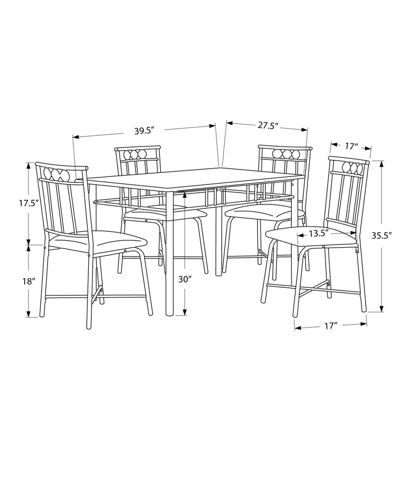 LuxxHomes  61.5" X 73.5" X 101" Black Metal Foam Polyurethane Leather Look Polyes  5Pcs Dining Set