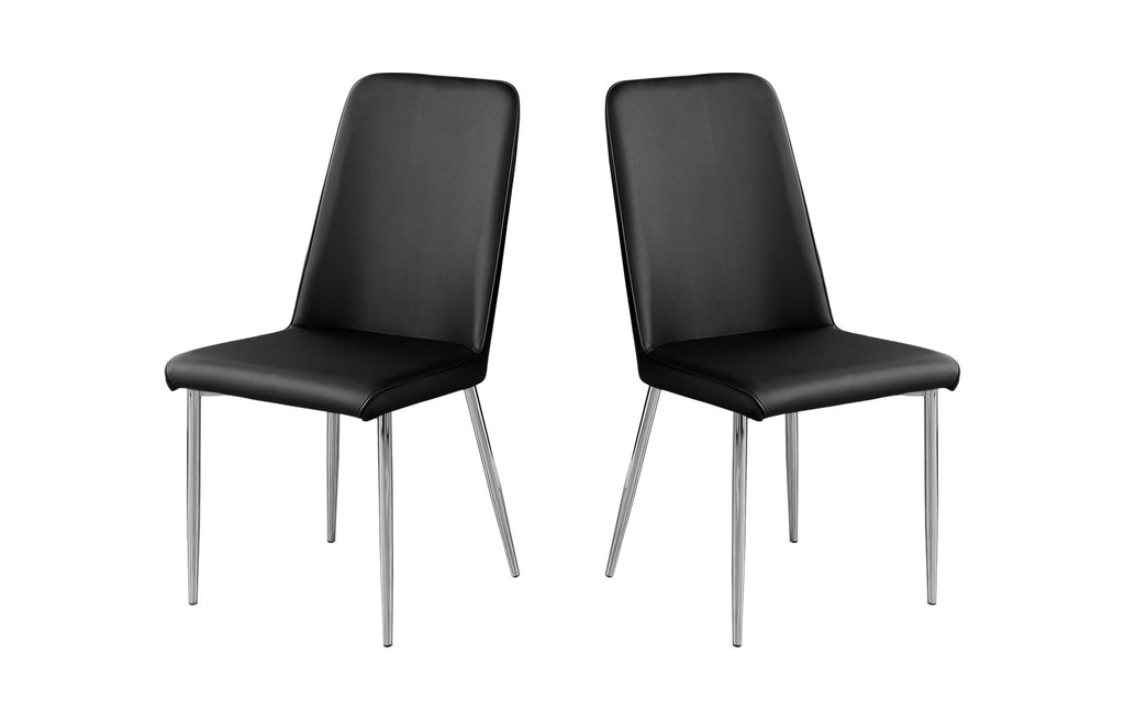 Set of Two Black And Silver Upholstered Faux Leather Dining Side Chairs