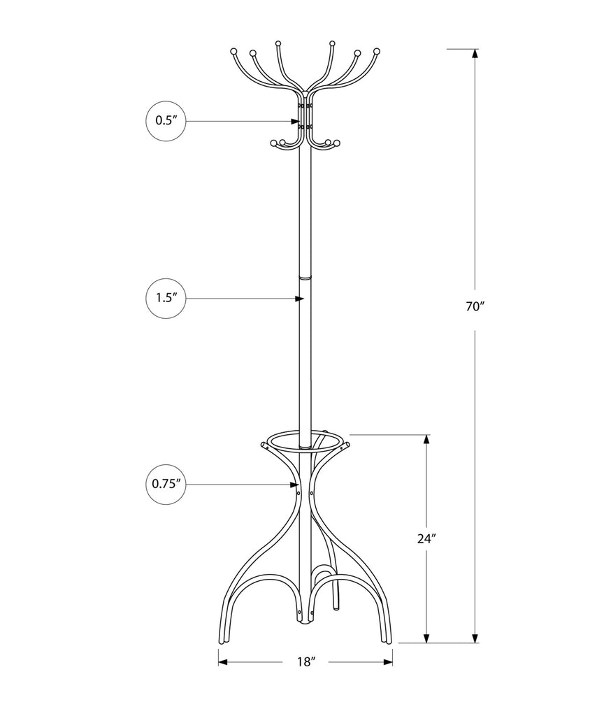 LuxxHomes  18" X 18" X 70" Silver  Metal  Coat Rack