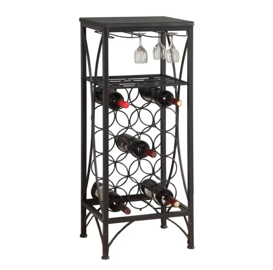 LuxxHomes  41" Black Stainless Steel Wine Rack