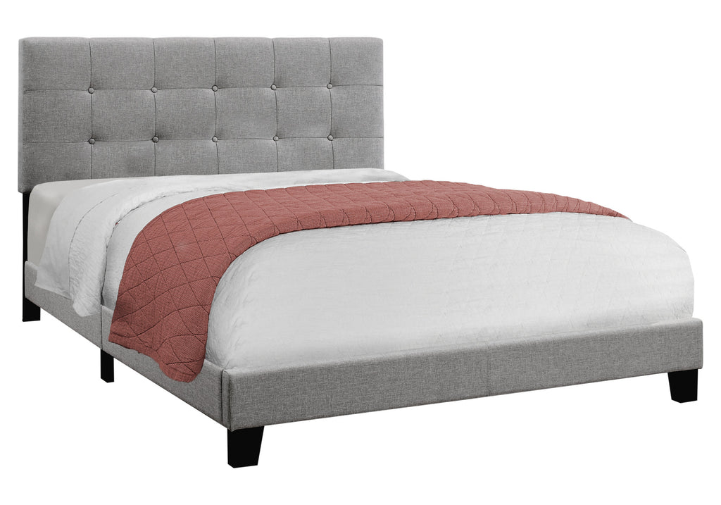 Gray Solid Wood Tufted Upholstered Linen Bed Frame