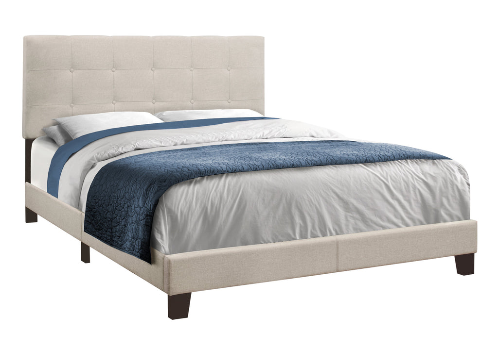 Gray Solid Wood Tufted Upholstered Linen Bed Frame