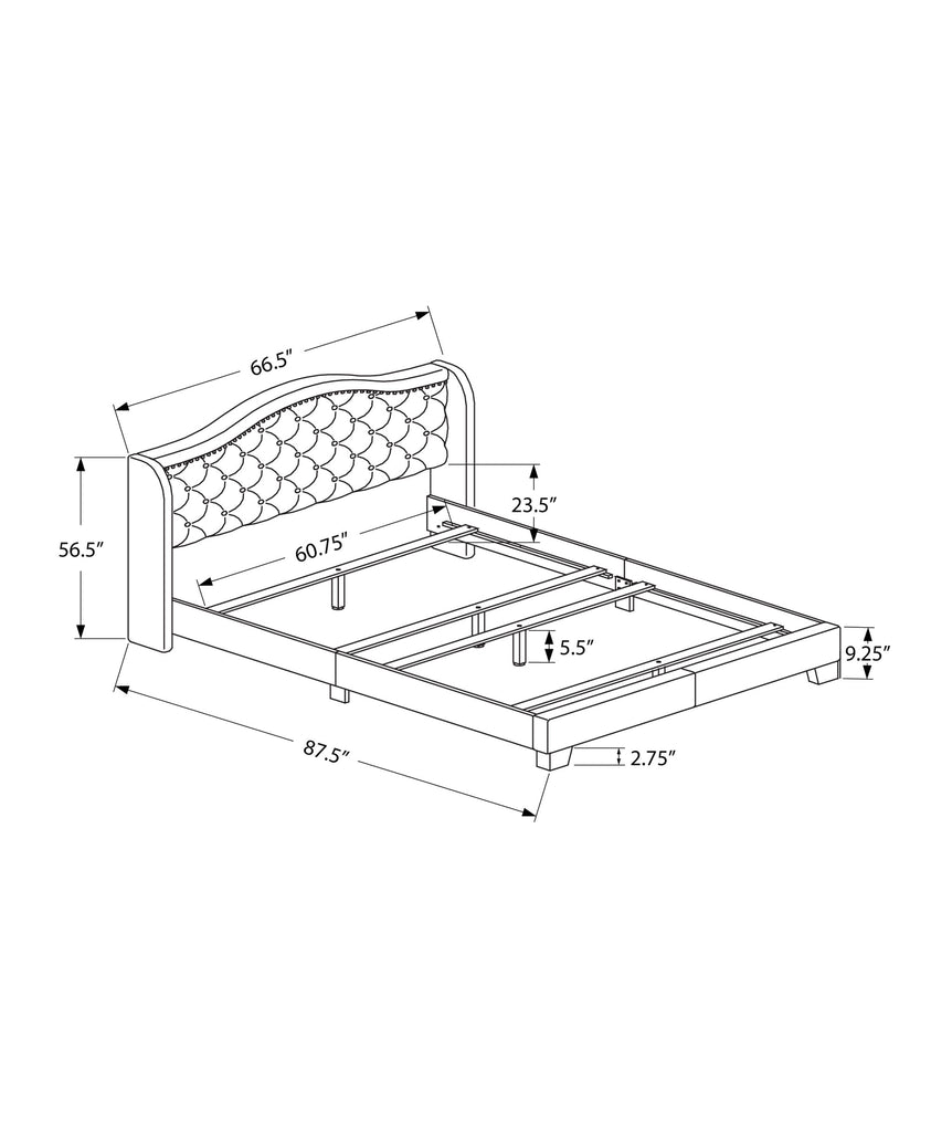 LuxxHomes  Tufted Light Gray Standard Bed Upholstered With Nailhead Trim And With Headboard