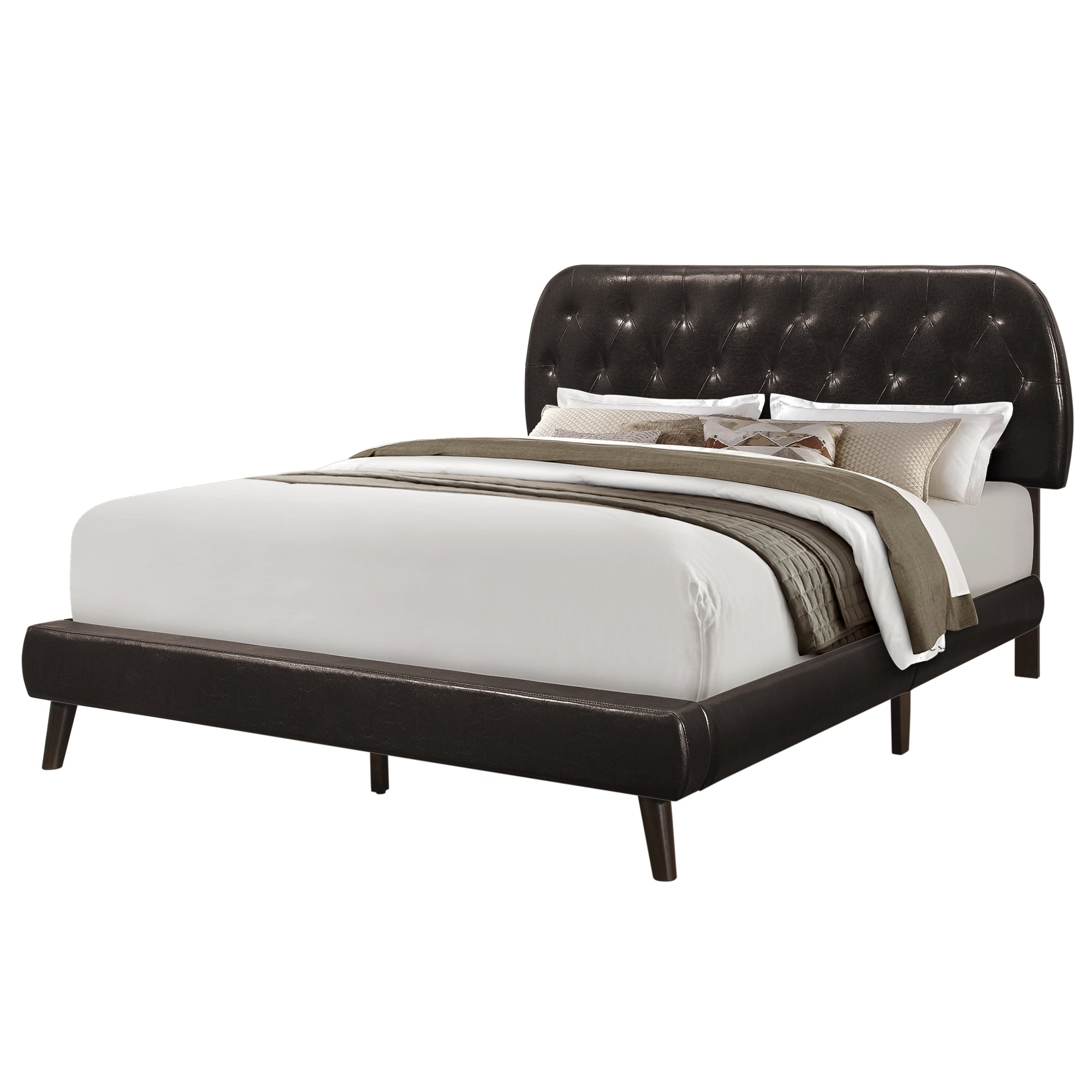 LuxxHomes  Tufted Brown Standard Bed Upholstered With Headboard