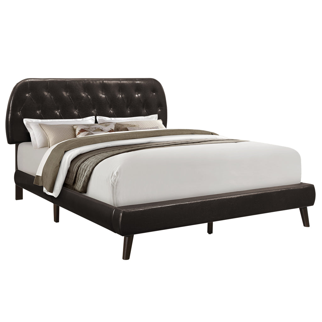 LuxxHomes  Tufted Brown Standard Bed Upholstered With Headboard