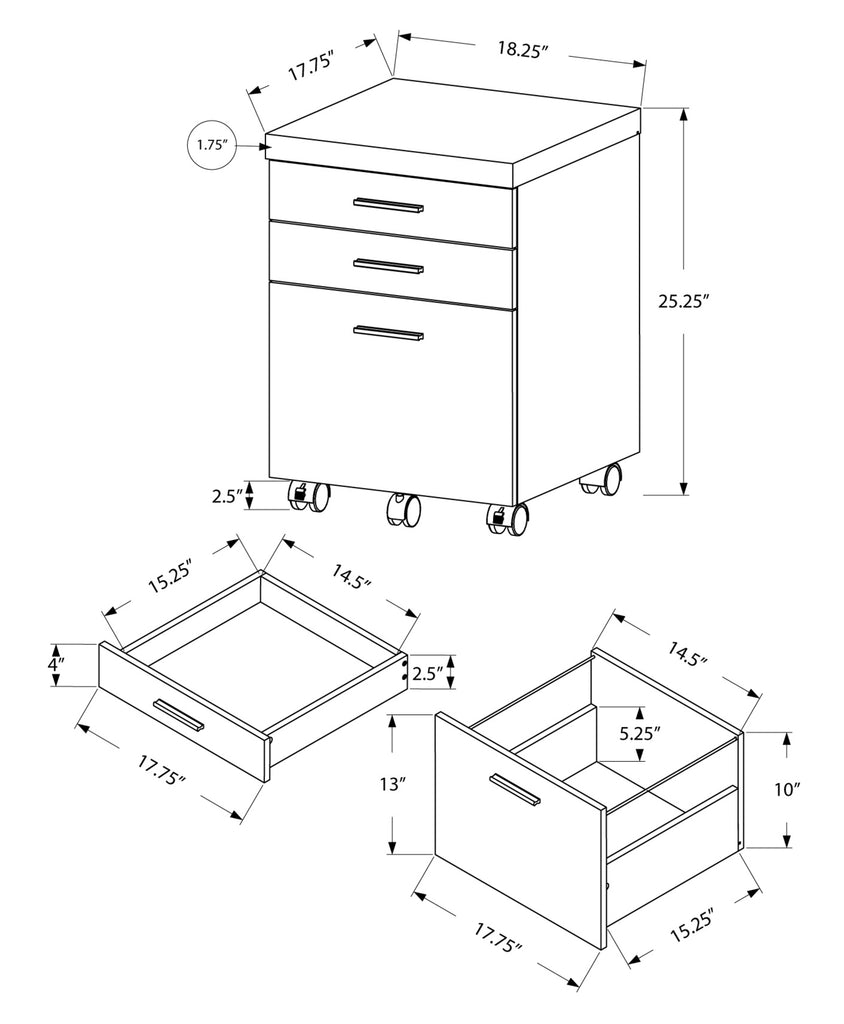 LuxxHomes  17.75" X 18.25" X 25.25" White Black Particle Board 3 Drawers  Filing Cabinet