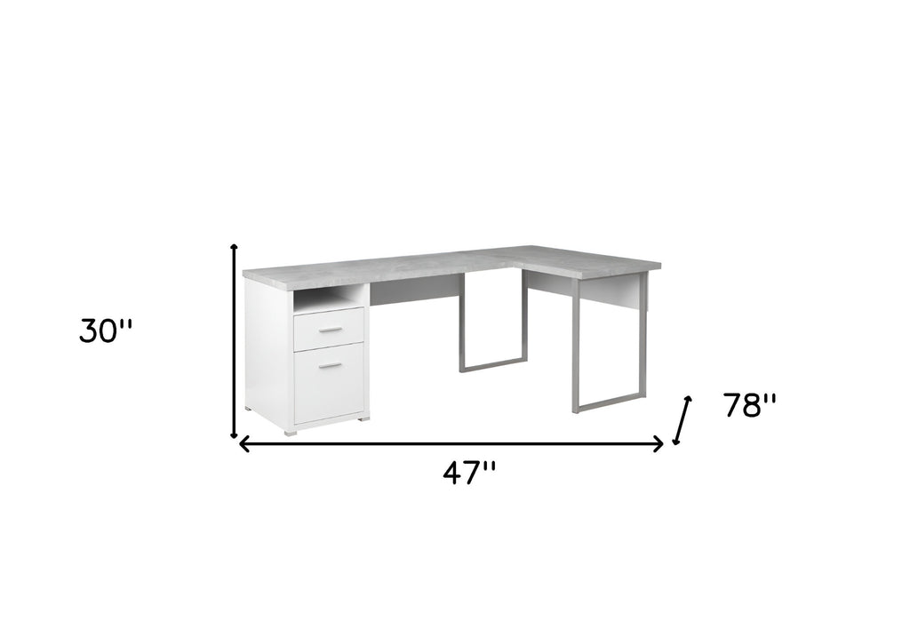 47" Gray and Silver L Shape Computer Desk With Two Drawers