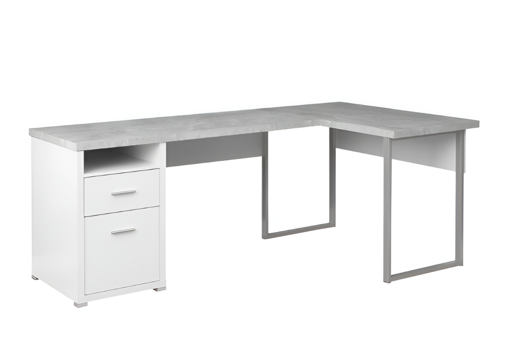 47" Gray and Silver L Shape Computer Desk With Two Drawers