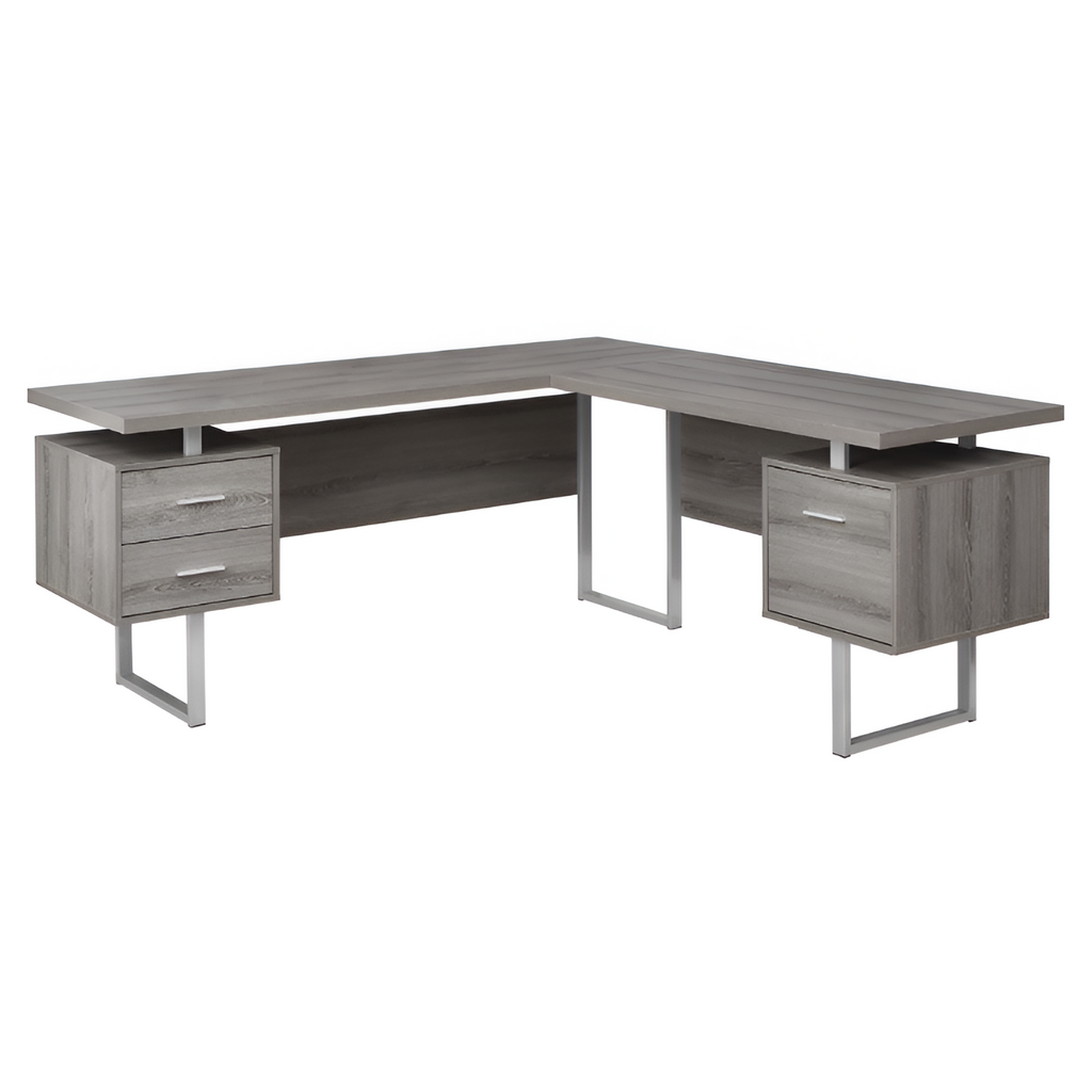 71" Gray and Black L Shape Computer Desk With Three Drawers