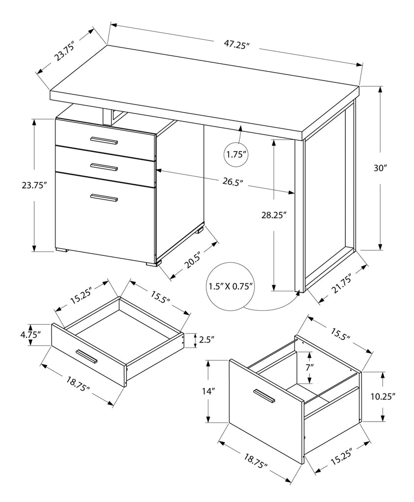 47" Gray and Black Computer Desk With Three Drawers