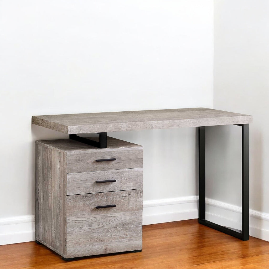 47" Gray and Black Computer Desk With Three Drawers