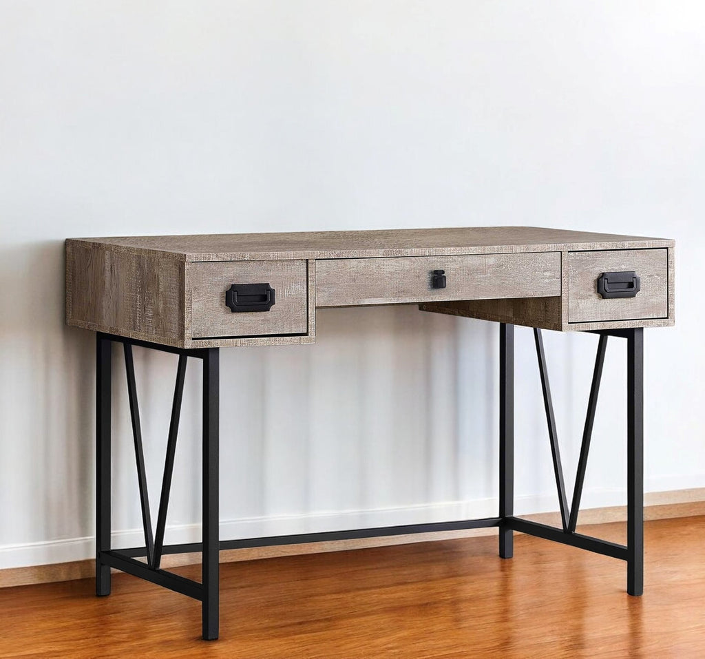 24" Taupe and Black Computer Desk With Three Drawers