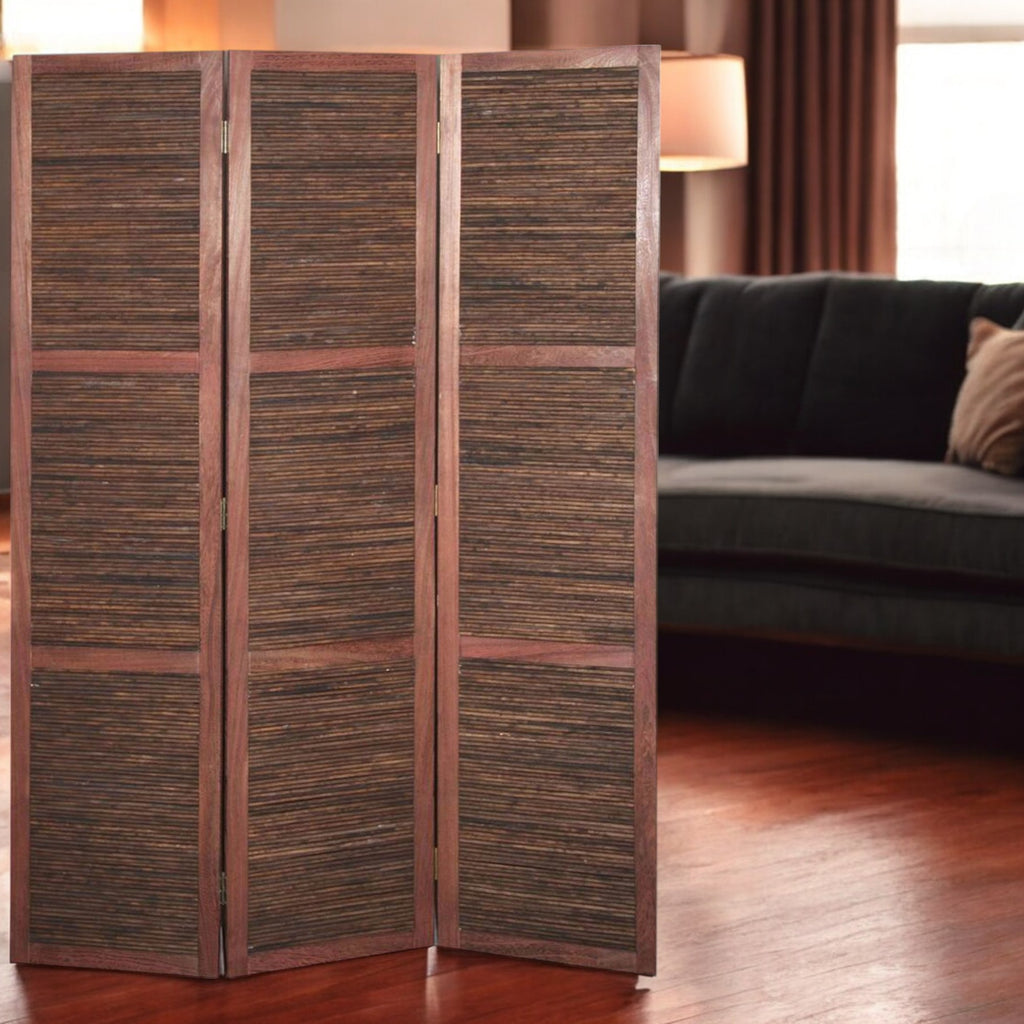 Warm Brown Three Panel Room Divider Screen